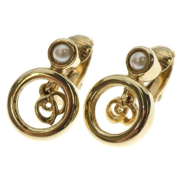 Christian Dior Pearl Earrings Gold GP